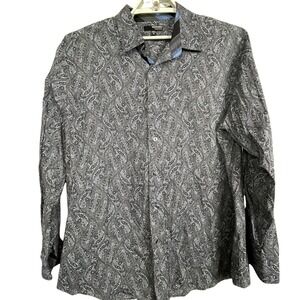 Murano Liquid Luxury XL Paisley Gray Black Blue Button Up‎ Shirt Night Out